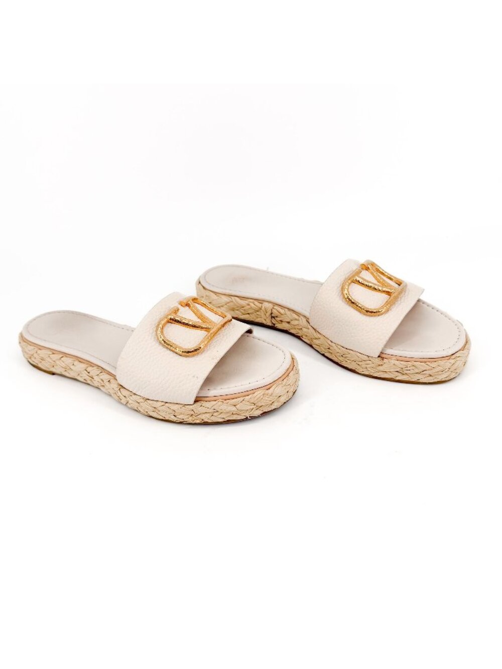 Valentino Vlogo Platform Espadrille Slide Sandals White Leather Size 40 US 10